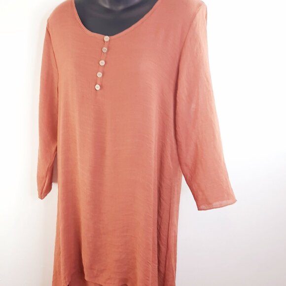 Large minimalist Copper Orange Long Sleeve Summer bohemian’s Tunic dress - Picture 4 of 7